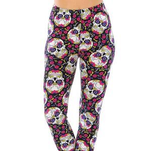 BUTTERY SMOOTH FLORAL PETAL SUGAR SKULL LEGGINGS, 15J-L075